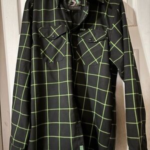 DIXXON Men's Black and Neon Green Grid Jacket